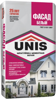 Шпаклевка цементная Юнис ФАСАД БЕЛЫЙ 20кг (54 в под)